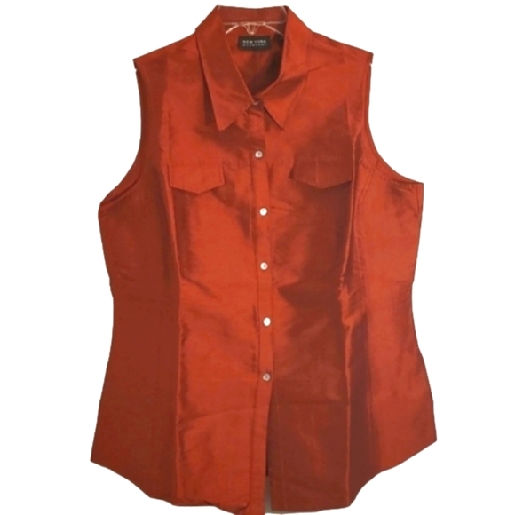 New York & Company Tops - New York & Company Burnt Orange Silk  Sleeveless Button up Tunic Shirt
